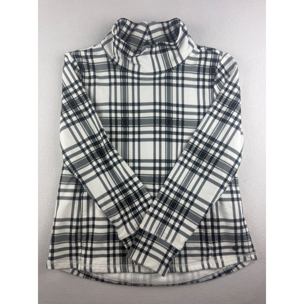 T by Talbots Womens XS Black White Plaid Funnel Neck Long Sleeve Pullover Top